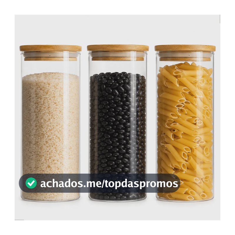 Kit 3 Pote Hermético De Vidro Tampa De Bambu 1l Alimentos Transparente