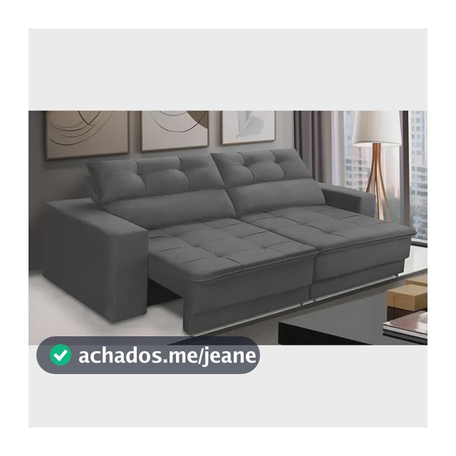 Sofá Retrátil e Reclinável 3 Lugares 1,90m com Molas Emily Suede Cinza Adonai Estofados
