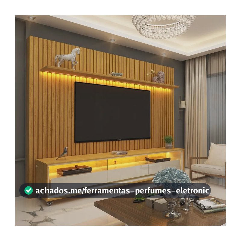Rack com Painel Gelius para TV até 85", com LED, Rodízios e 3 Gavetas