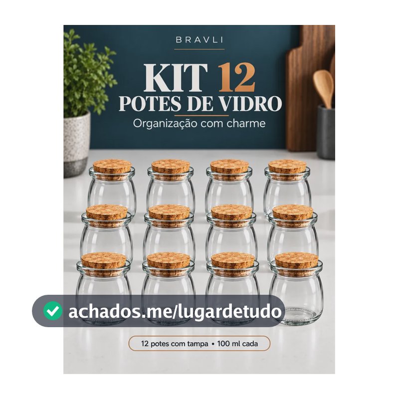 Pote De Vidro Tampa Rolha Cortiça Porta Tempero Kit Com 12 Transparente