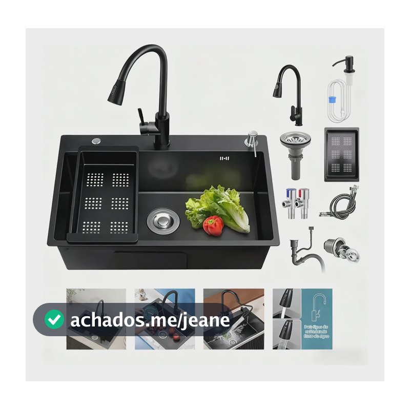 Cuba Cozinha Gourmet Pia Inox Com Acessórios Luxo De Embutir Preto