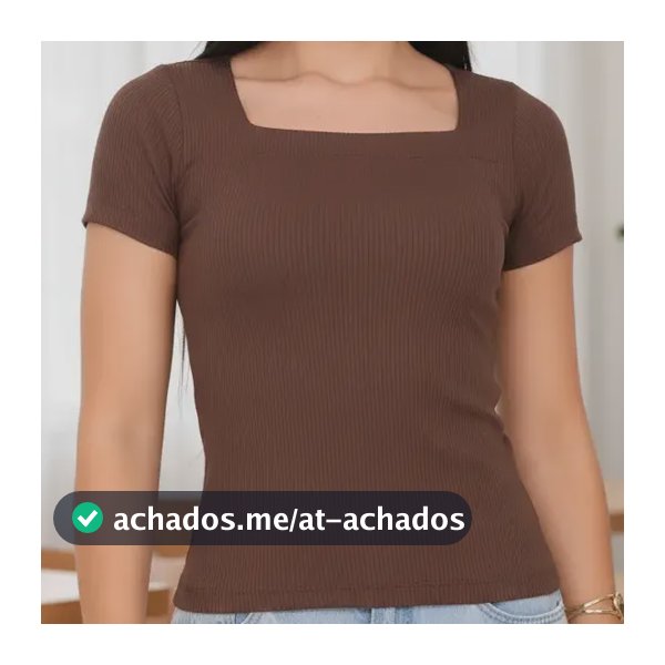 Blusa Feminina Manga Curta Decote Quadrado Básica Baby Look