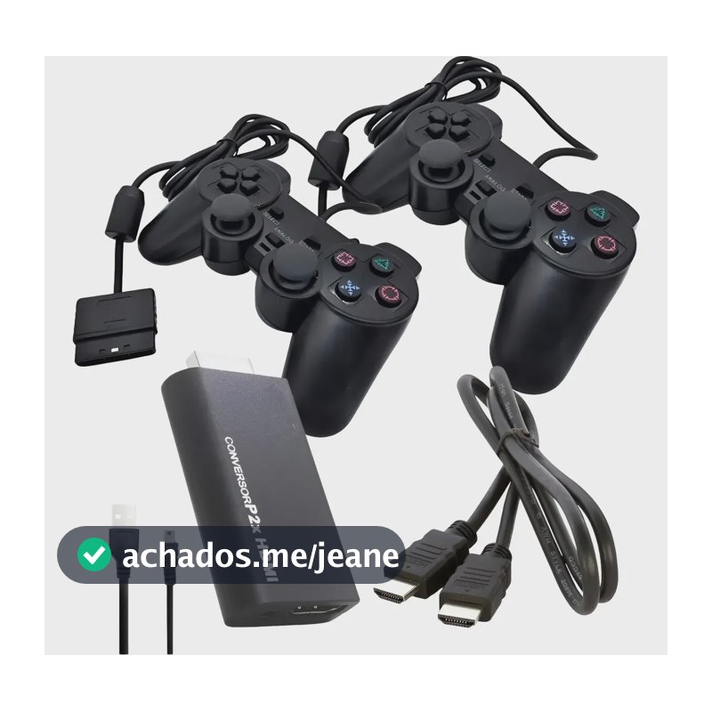 Kit 2 Controles Para Ps2, Adaptador Hdmi E Cabo Hdmi 1 Metro