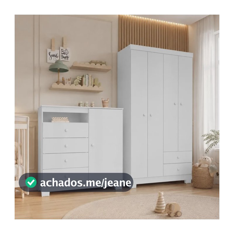 Guarda Roupa Infantil C/ Comoda Sapateira Branco Quarto Bebe Branco Flex