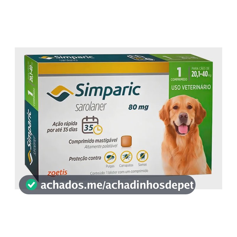 Antipulgas E Carrapatos Simparic 80mg 20,1 A 40kg - Caixa com 1 Comprimido - Zoetis