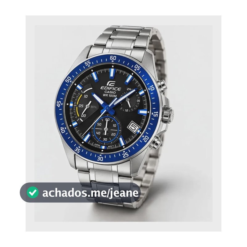 Relógio Casio Edifice Masculino em Aço Inoxidável 44 Milímetros com Fundo Preto Bisel Azul com Cronógrafo e Calendário Prova D´Agua 100m EFV-540D-1A2VUDF