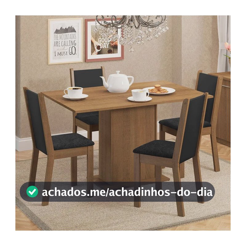 Sala De Jantar Madesa Talita Mesa Tampo Madeira 4 Cadeiras Cor Rustic/Preto/Oxford Desenho do tecido das cadeiras Liso
