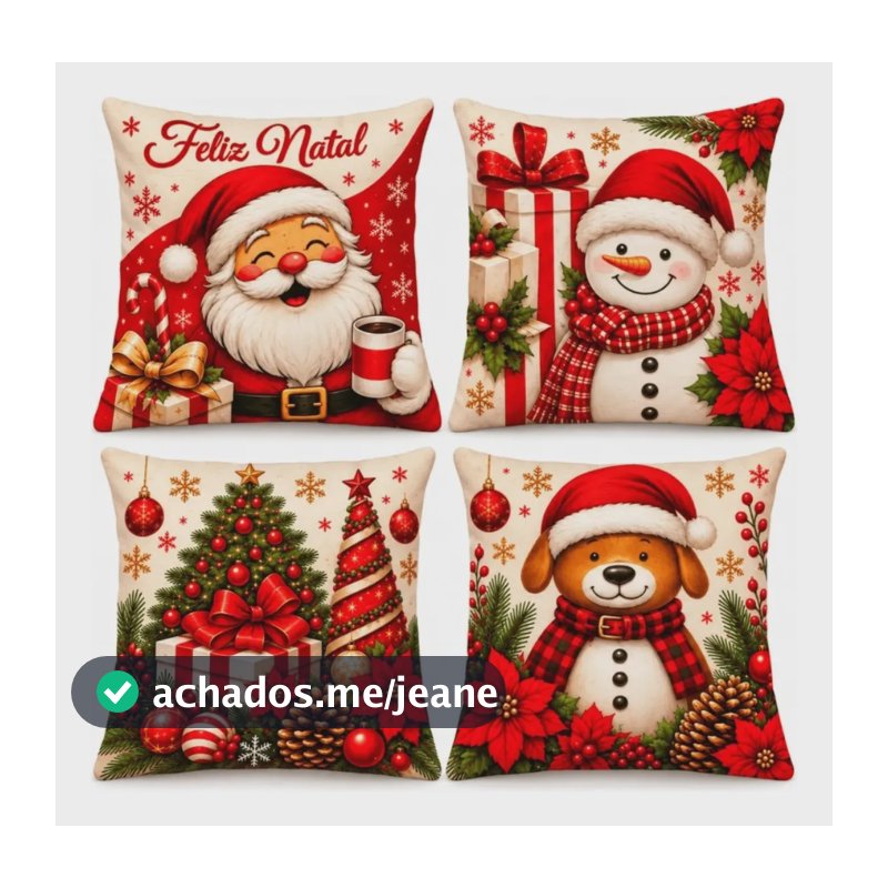 Kit 4 Capas De Almofada Natal 45x45 Decoração Natalina Sofá Natal 03