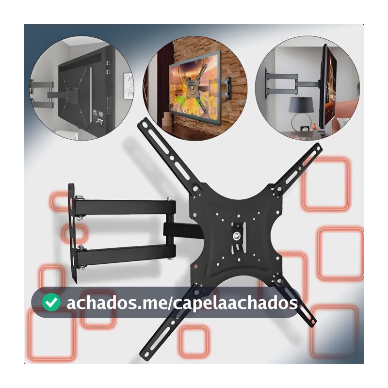 Suporte Articulado Tv Parede 14 A 55 Pol Até 50kg Preto Tv Smart Plasma Led Lcd Com Parafusos Preto