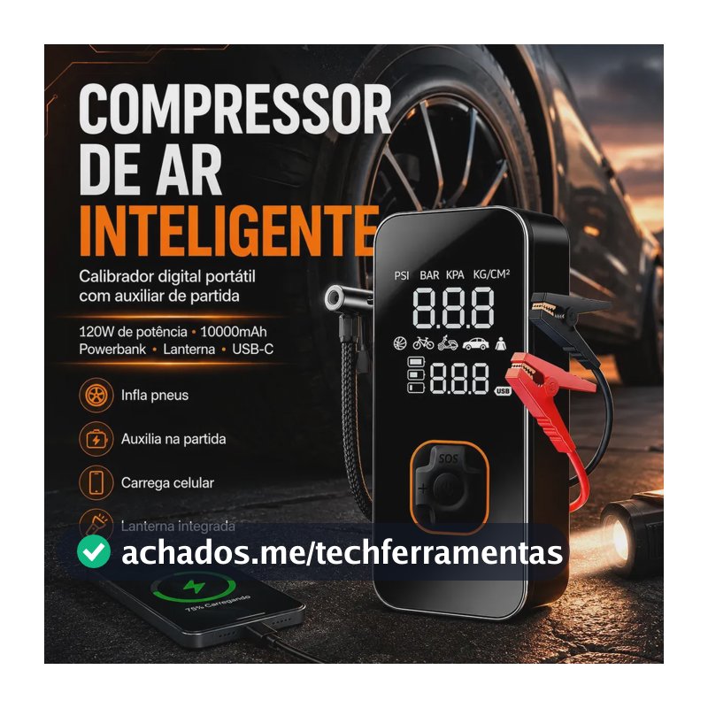 Compressor De Ar Leves Air Pump Auxiliar De Partida Veículos E Powerbank Compacto 18000 Rpm Para Pneus De Portátil