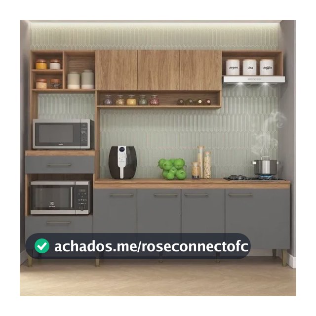 Cozinha Compacta Modulada Com Tampo 240cm 8 Portas Mel/grafite