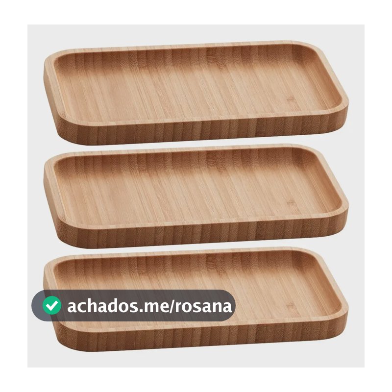 Kit 3 Bandejas De Bambu Retangular Para Cozinha 20x10cm Peti Lyor Hire