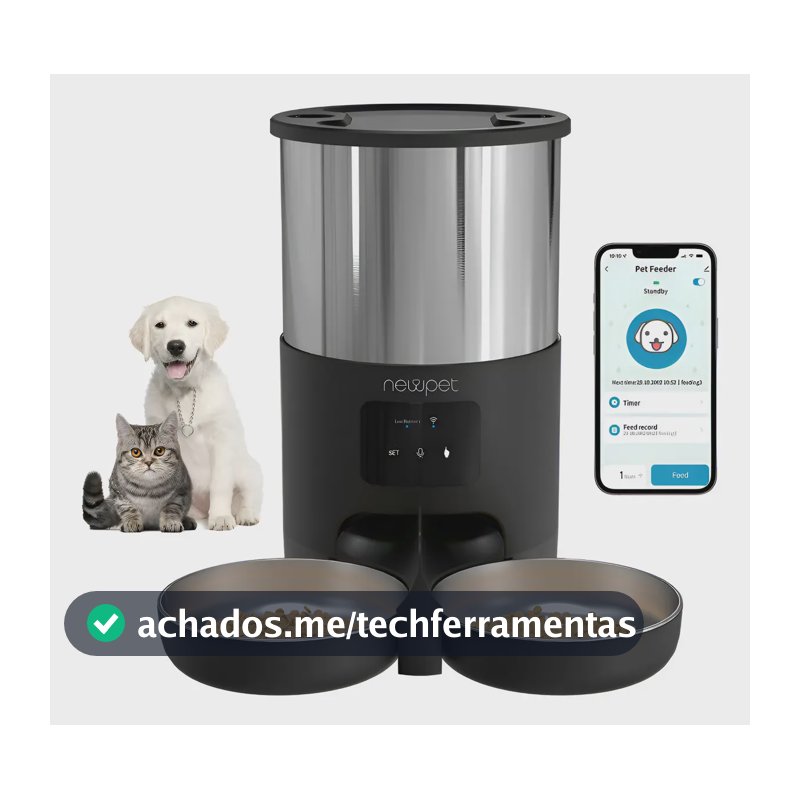 Newpet Dispensador Automático De Alimentos Para Cães Gato 5l Preto