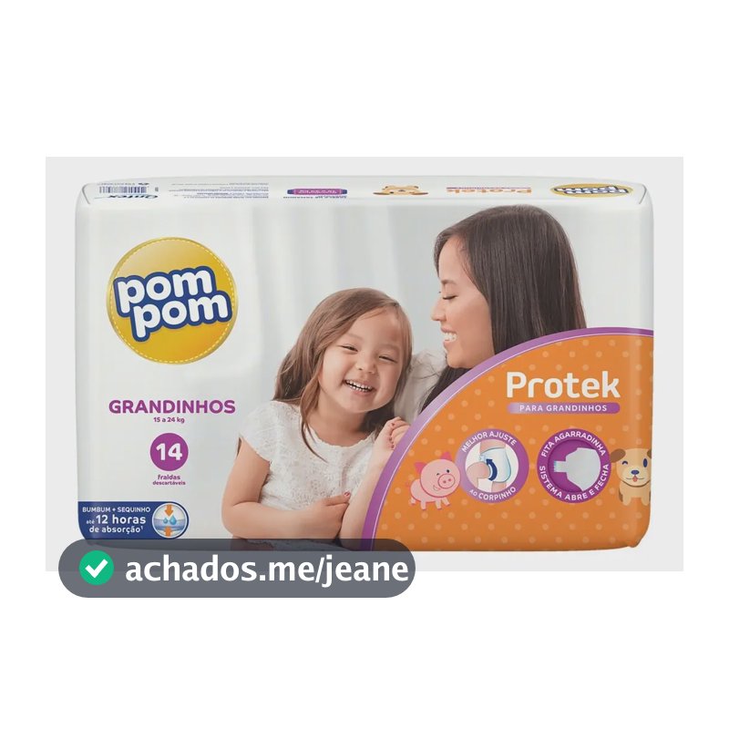 Fralda Pom Pom Protek Grandinhos para Bebês (15 a 24kg) com 14 Unidades