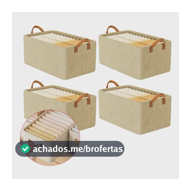 Kit 4 Cesto Caixa Organizadora Guarda Roupa Grande  Dobrável Bege