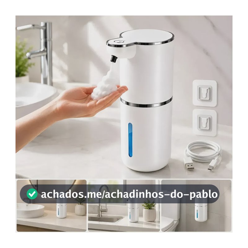 Saboneteira Automática Dispenser Recarregável Espuma Sensor Usb Lava Mãos Higiênico Desinfeta Sabonete Liquido Branco - X-Gun
