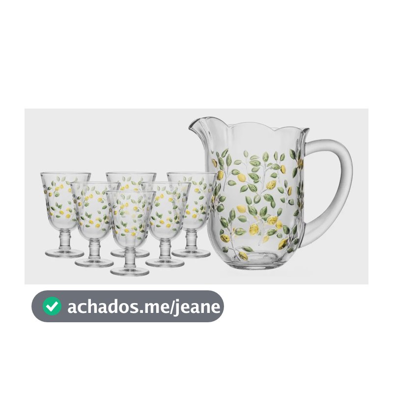 Conjunto 7 Peças Jarra Taças Limão Siciliano Hand Painting 1,5/240ml Cristal Lyor