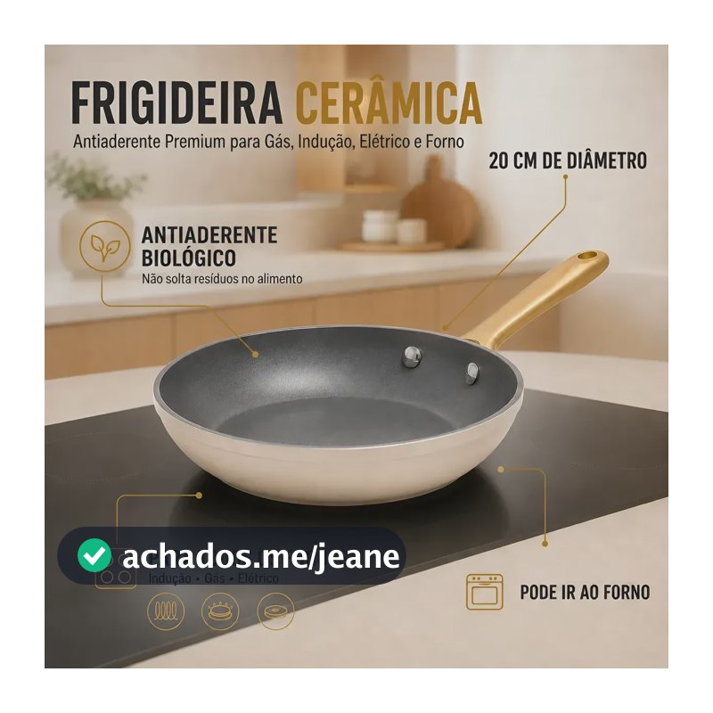 Frigideira Cerâmica Antiaderente 20cm Indução Gás Forno Ppg Bege