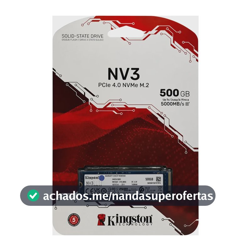 Ssd Kingston Nv3 500gb M2 2280 Nvme Pcie 4.0 Gen 4x4 Ultra R Azul-aço