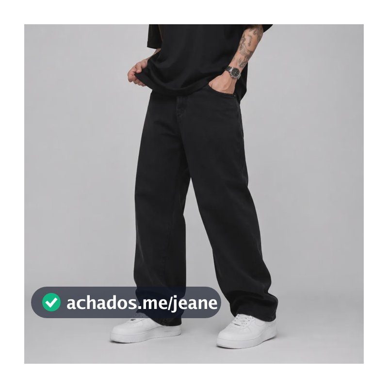 Calça Balão Jeans Masculina Preta Streetwear Larga Bag Wide Preto Jeans 46