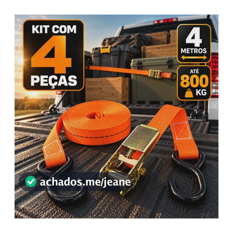 Kit 4 Cintas Catraca Amarração 4metros 800kg Reforçada Carro Laranja