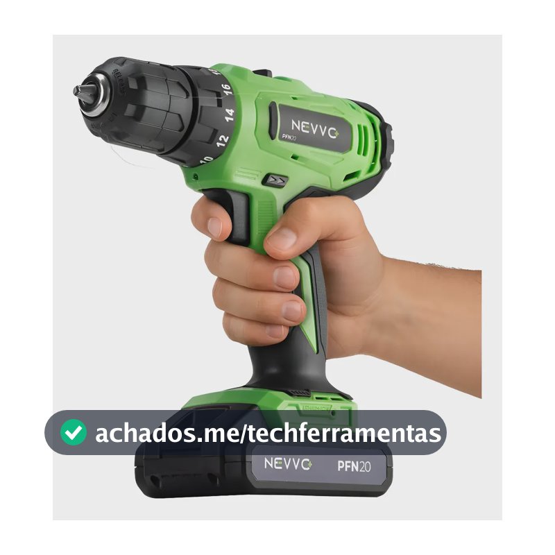 Parafusadeira Furadeira 20v 1400rpm Bivolt Sem Fio Nevvo Verde 20v 50/60 Hz