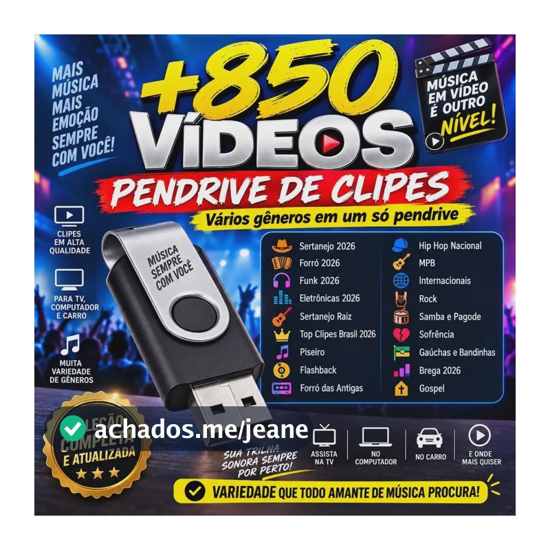 Pendrive +850 Clipes Vídeos Musicais Vários Gêneros 2026 Hits Do Momento 2026