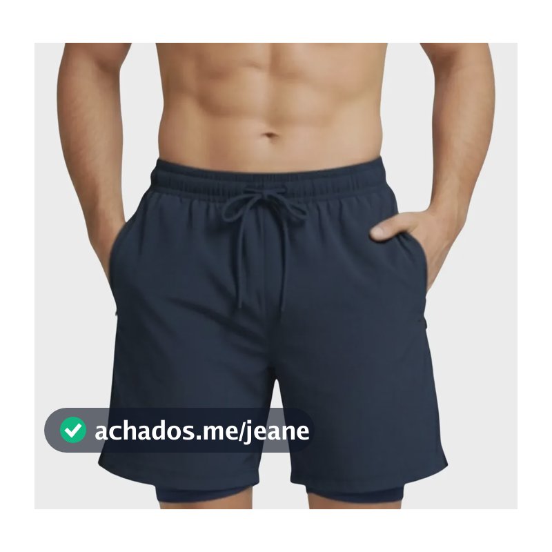 Shorts Masculino Fitnez 2 Em 1 Duplo Poliamida Bolso Corrida Azul-marinho M 3xl