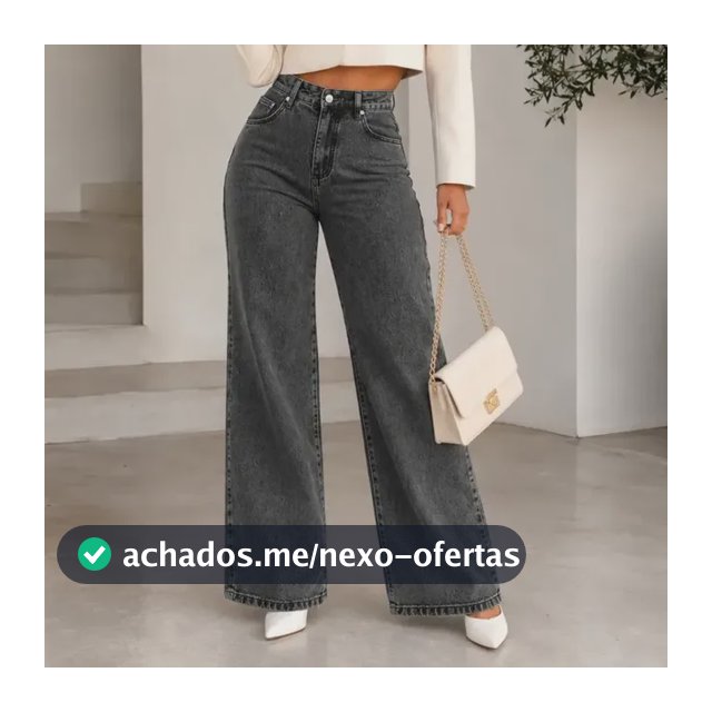 Calça Jeans Pantalona Wide Leg Feminina Cintura Alta Larga