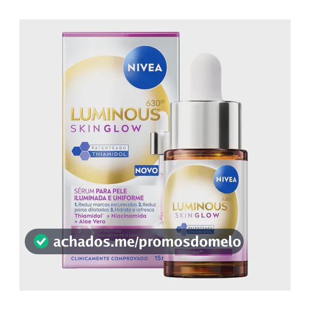 NIVEA LUMINOUS630 Skin Glow Sérum 15ml, Pele Uniforme, Glow Instantâneo, Reduz Manchas e Poros, Hidrata, Cuidado Facial Diário