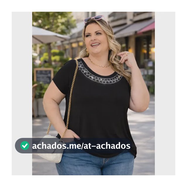 Blusa Feminina Plus Size Casual Colar Strass Trabalho Diario