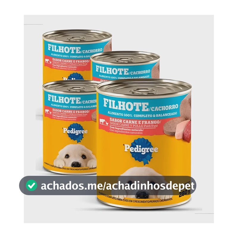 Kit 4 Latas Pedigree Patê Cães Filhotes Carne E Frango 280g