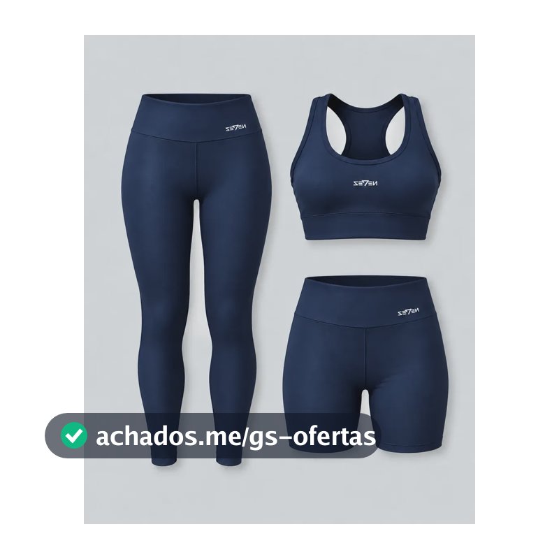 Kit Conjunto Feminino Fitness Top Nadador + Legging + Short Azul-marinho Gg