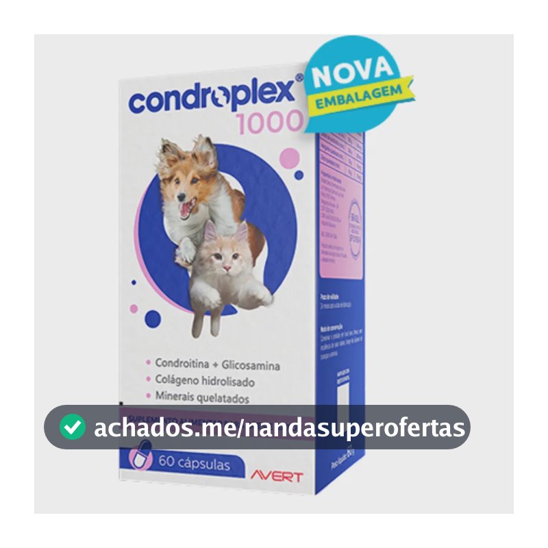 Condroplex Suplemento Alimentar Para Cães E Gatos 1000mg 60 Cápsulas