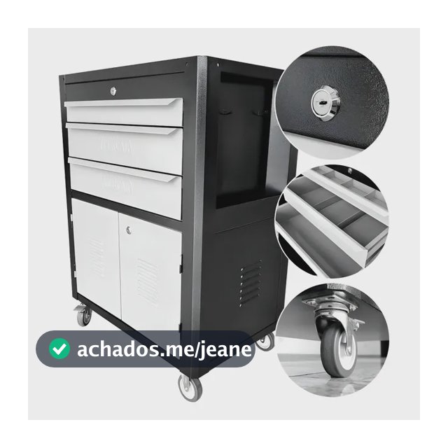 Carrinho de Ferramentas Fercar Com Fechadura 3 Gavetas Preto