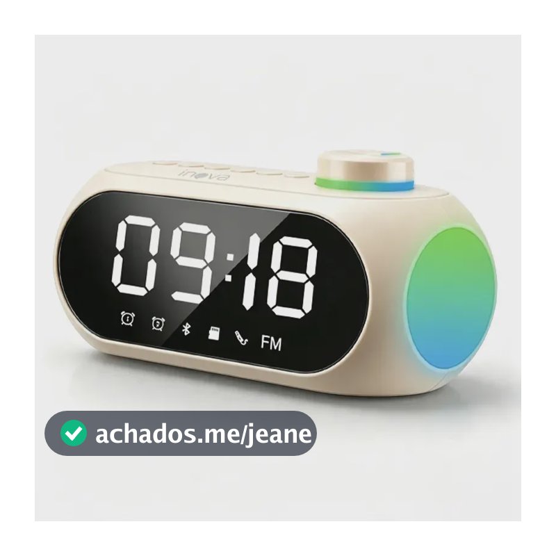 Caixa De Som Bluetooth Sem fio Inova Branco Com Despertador Rádio Fm Relógio Led Luz RGB