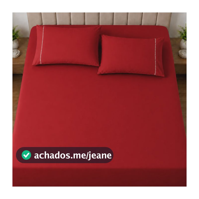 Jogo De Lençol Casal 3 Peças Percal 400 Fios Acetinado Vermelho