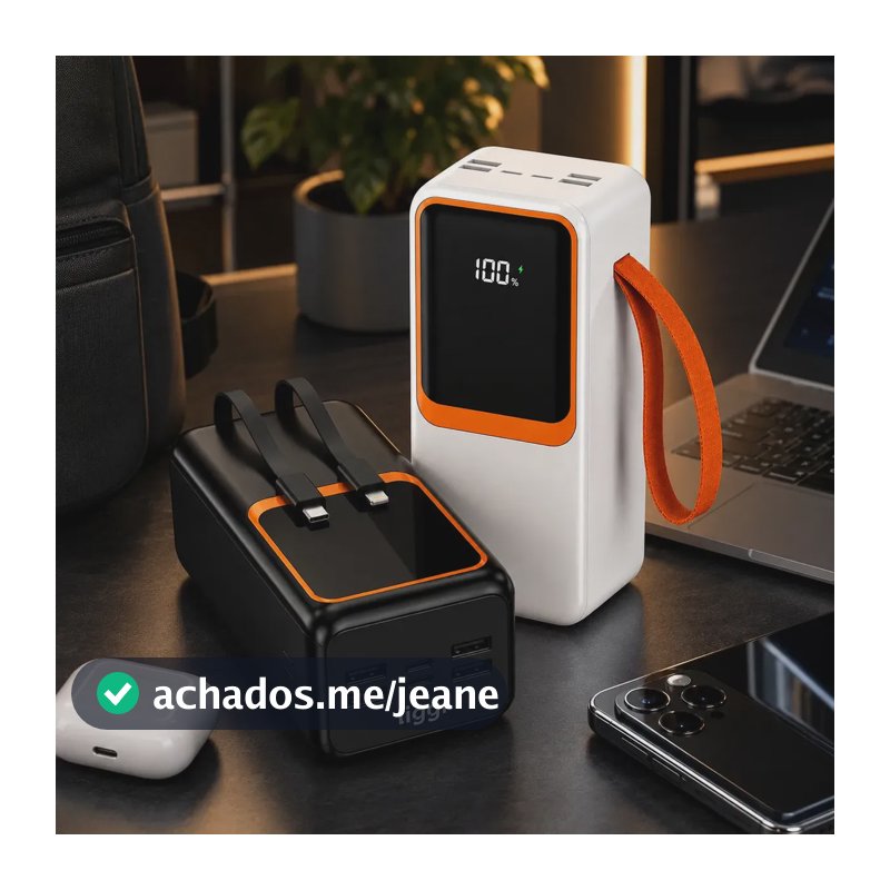 Power Bank 50.000 mAh Carregador Usb Portátil Cabo Carregador Preto Branco