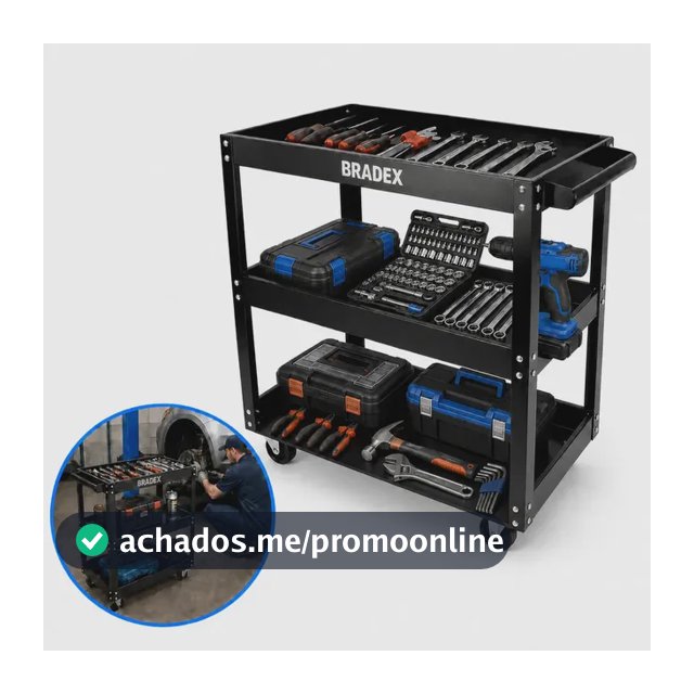 Carrinho Ferramentas Mecanico Oficina 3 Prateleiras Com Rodinhas e Freio Bradex