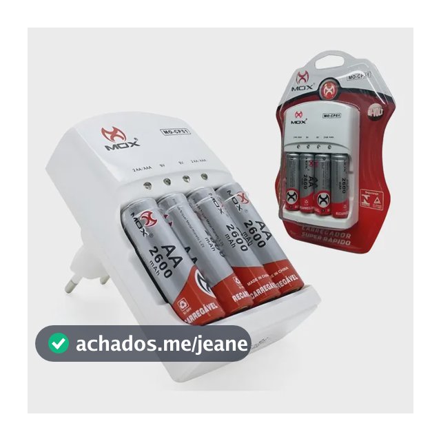 Carregador De Pilhas Rápido Bivolt + 4 Pilha Aa Recarregável