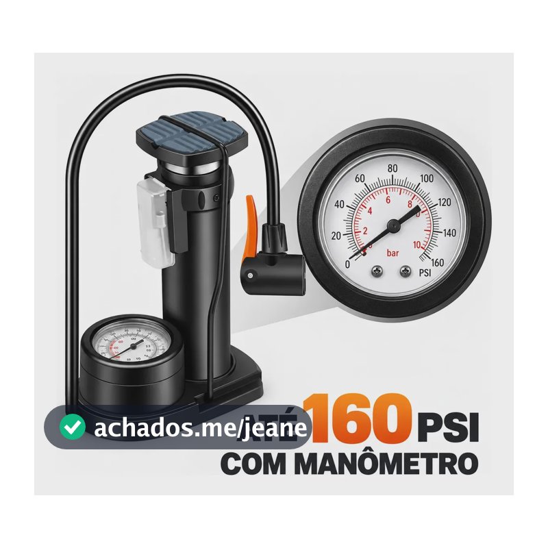 Bomba De Encher Pneus Bicicleta Manual Portátil 160psi Preto Bomba de ar de Pedal