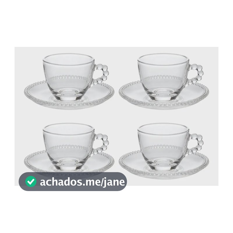 Jogo Xícaras Chá Com Pires Café Em Vidro Transparente 220ml Vidro