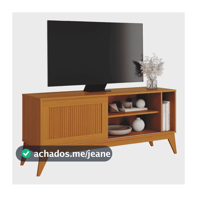 Rack TV 55" Ripado Cedro 136cm 1 Porta Deslizante Moderna Aruba