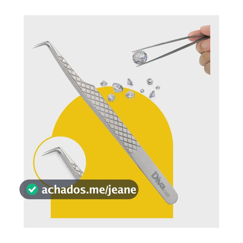 Pinça Diamantada 95° Lash Diva para Extensão de Cílios Profissional