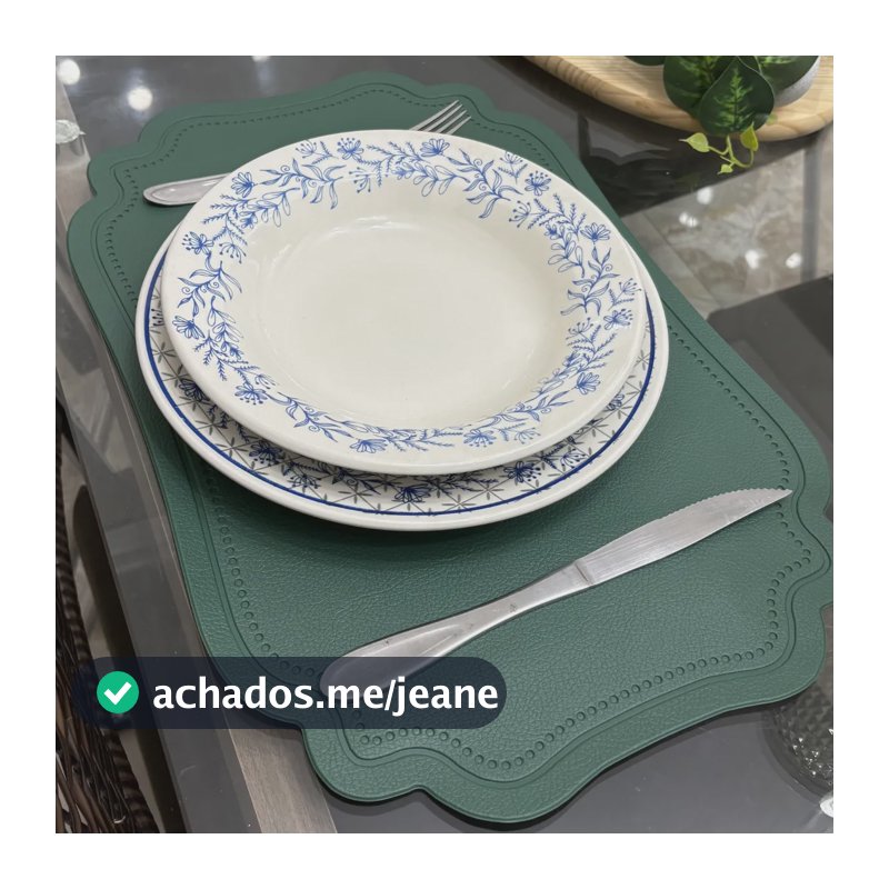 4 Jogos Americanos Couro Dupla Face Mesa Posta Luxo Sousplas Verde