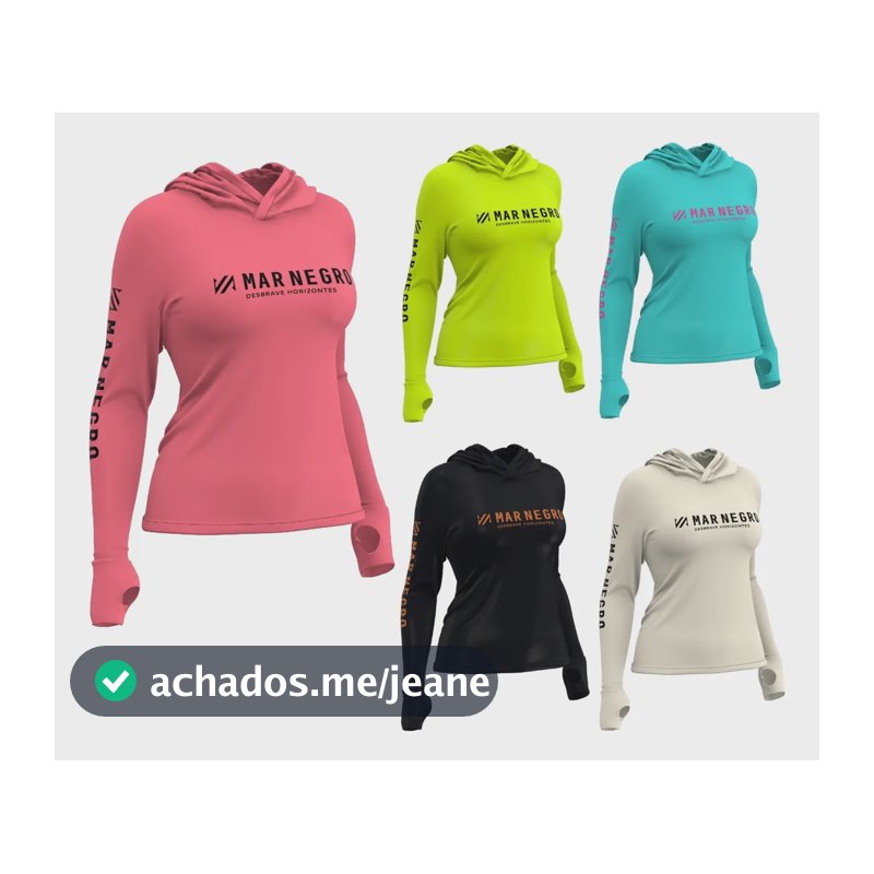 Camisa Pesca Mar Negro Feminina Poliamida Uv 50+ C/ Capuz Zig Zag G