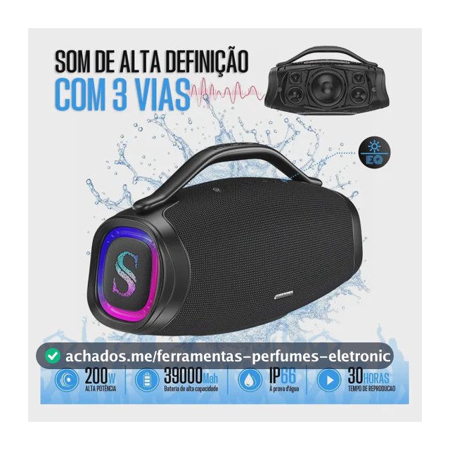 Caixa De Som boombox sabala Bluetooth 5.4 Portátil-200w-dr300 39000mAh Potente RMS 35hz - 20khz App - Preto