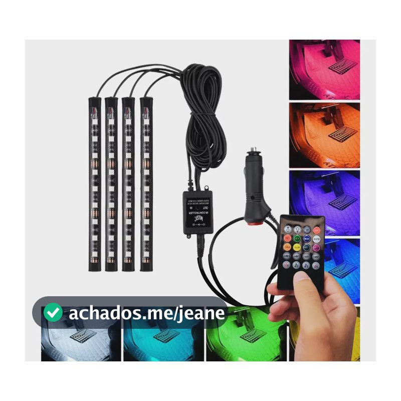 Kit Iluminação Interior Carro Luz 9 Leds Rgb Controle 12v