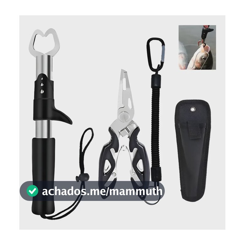 Kit Pesca Alicate Contenção Peixe + Alicate Bico Saca Anzol Preto
