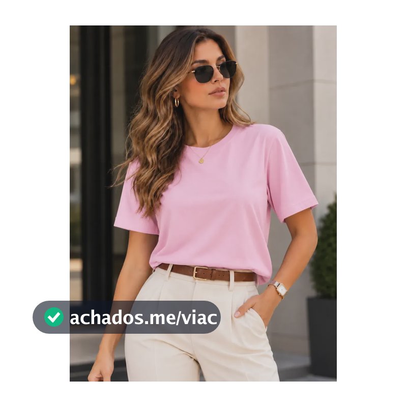 Camiseta T-shit Feminina Malha Peruana Básica Oversized Rosa Liso P